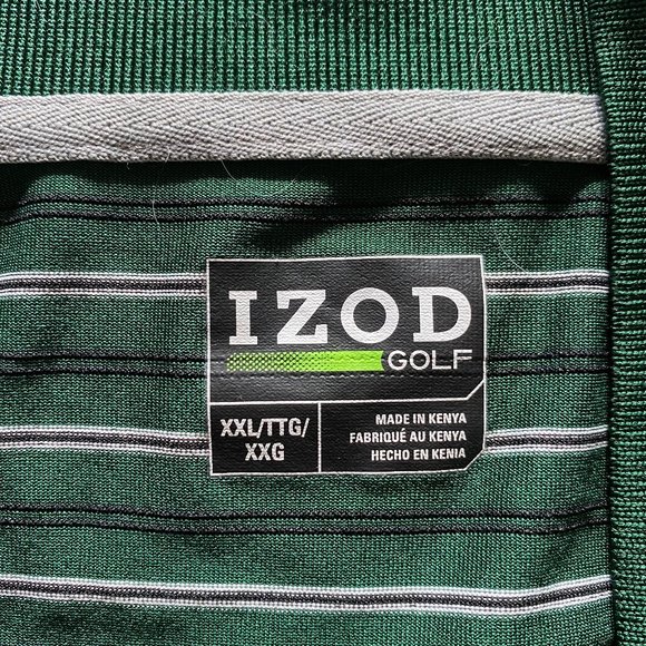 IZOD Golf Polo Shirt Mens XX-Large Green White Stripe Short Sleeves - Picture 5 of 10